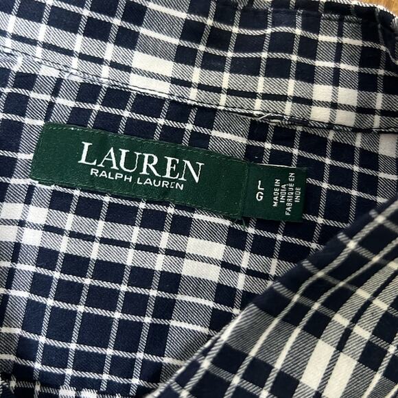 Women’s Ralph Lauren navy blue plaid long sleeve cotton blouse size large - Picture 5 of 7